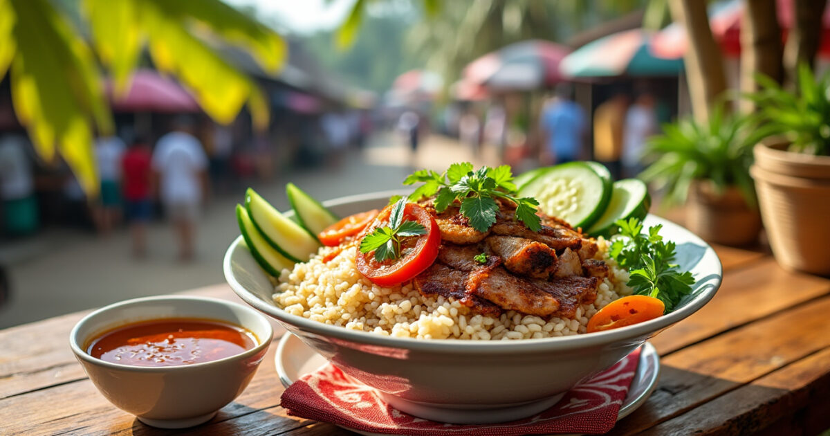 découvrez le cơm tấm, le célèbre riz brisé du sud-vietnam, symbole de la gastronomie locale. savourez ce plat authentique aux saveurs exquises, accompagné de viandes grillées et de légumes frais, pour une expérience culinaire inoubliable.