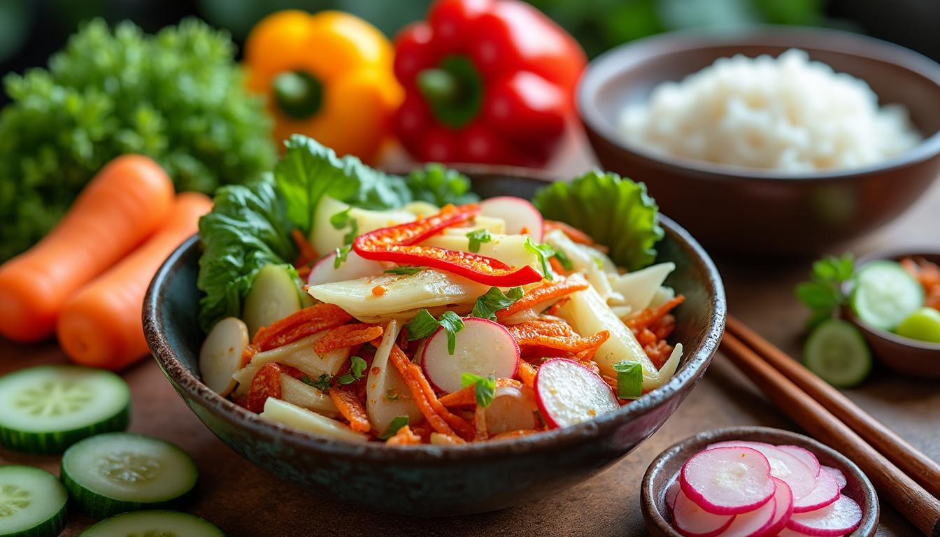 Les bienfaits du kimchi 1 découvrez les nombreux bienfaits du kimchi, un plat coréen riche en probiotiques, antioxydants et vitamines. améliorez votre digestion, boostez votre système immunitaire et savourez ce délice fermenté plein de saveurs. apprenez comment intégrer le kimchi dans votre alimentation pour une santé optimale.